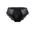 Immogene Olivia Gender euphoric lingerie Comfort fit Black lace lingerie for trans femmes flat lay product image (panties, no tucking, mtf, trans women, trans underwear, gender affirming lingerie)