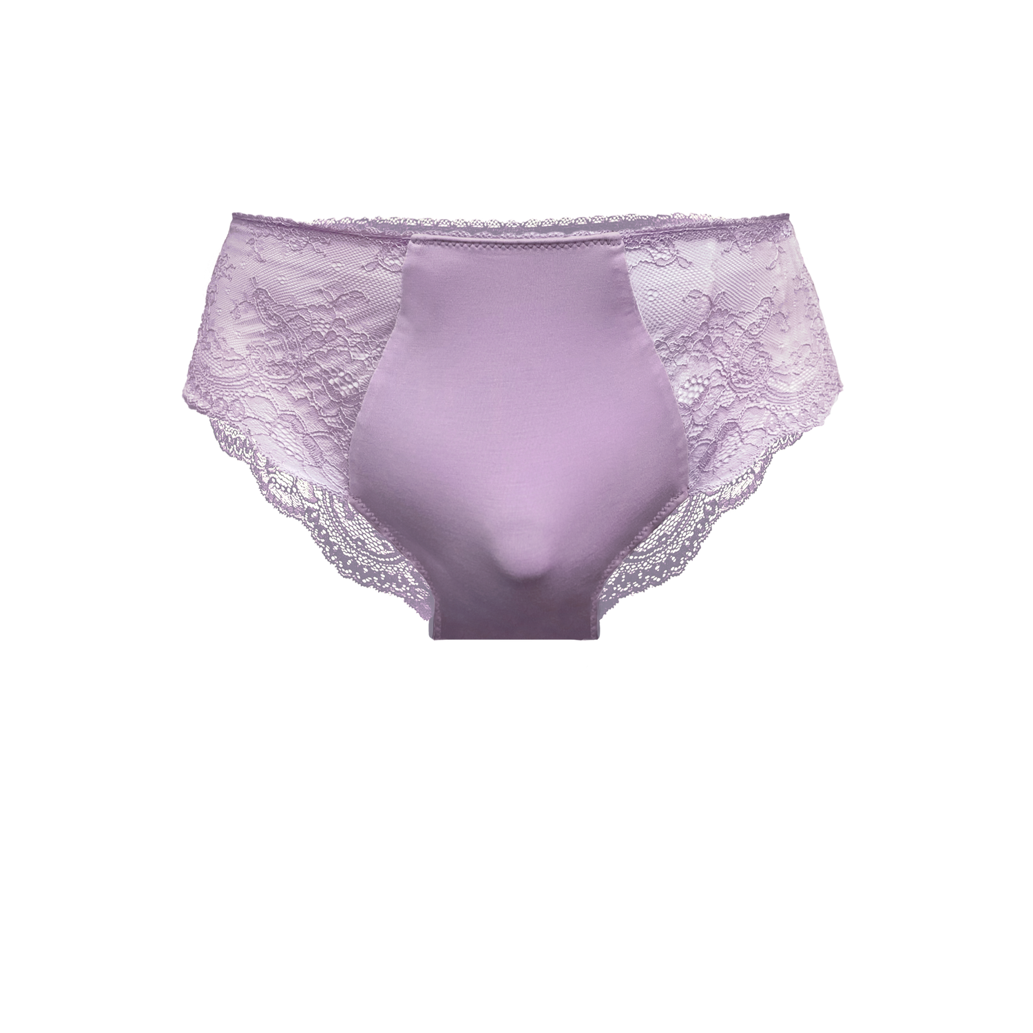 Immogene Olivia Gender Euphoric Lingerie Lilac Camille Comfort Fit Panties featuring a smooth modal center front panel and lilac stretch lace side panels with a scalloped edge. (non  tucking panty, mtf, transgender lingerie, gender inclusive, trans women, trans underwear, gender affirming lingerie)