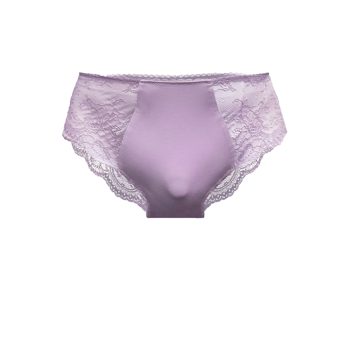 Immogene Olivia Gender Euphoric Lingerie Lilac Camille Comfort Fit Panties featuring a smooth modal center front panel and lilac stretch lace side panels with a scalloped edge. (non  tucking panty, mtf, transgender lingerie, gender inclusive, trans women, trans underwear, gender affirming lingerie)