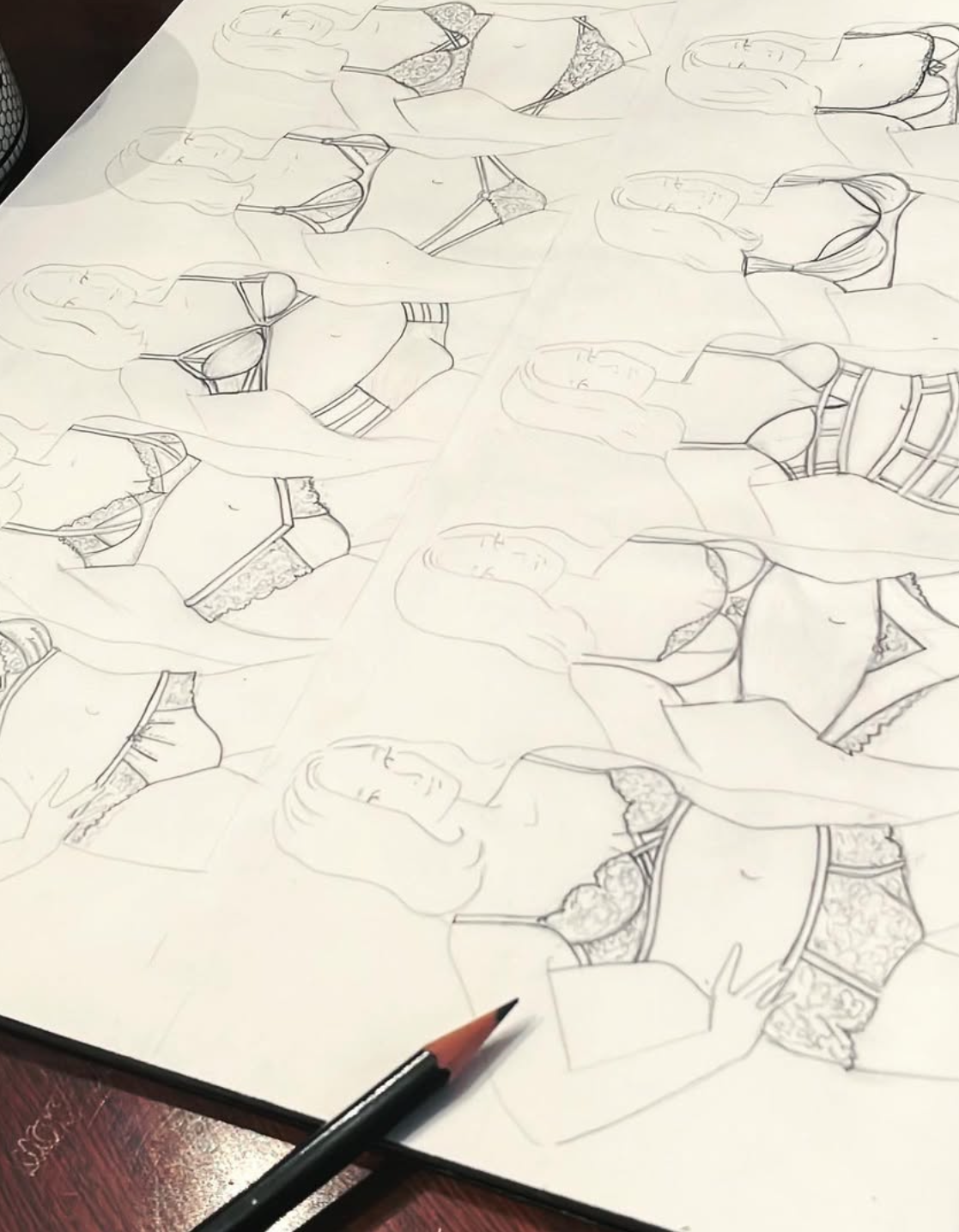 Sketches of designs for Immogene Olivia Gender Euphoric Lingerie (panties, bras, no tucking, mtf, trans women, trans underwear, gender affirming lingerie)
