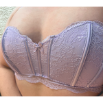 Immogene Olivia Gender euphoric lingerie Lace Light Purple Lilac Bralette lingerie for trans femmes on model image (bra, bralatte, 40 inch band bra, 42 inch band bra, 44 inch band bra, 46 inch band bra, 48 inch band bra,  mtf, transgender lingerie, gender inclusive, trans women, trans underwear, gender affirming lingerie)